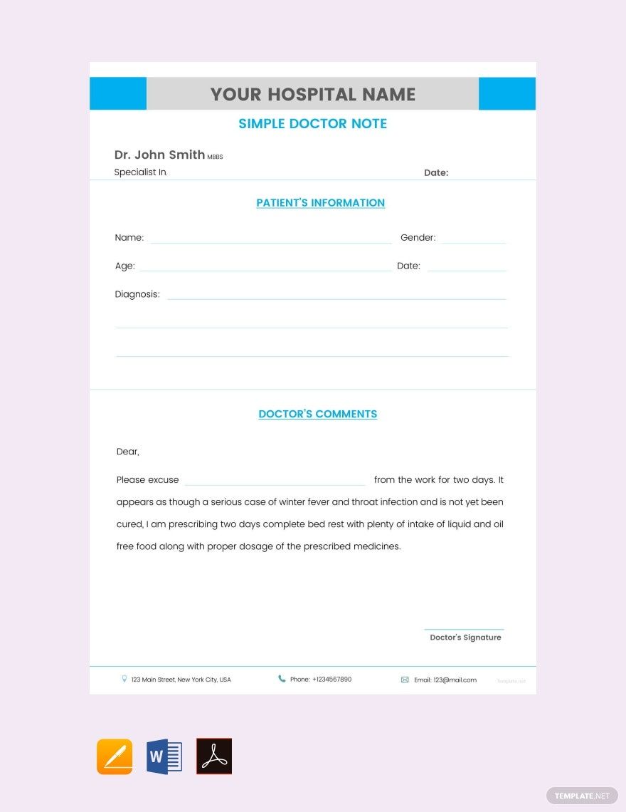 Simple Doctor Note Template Download In Word Google Docs PDF Apple 