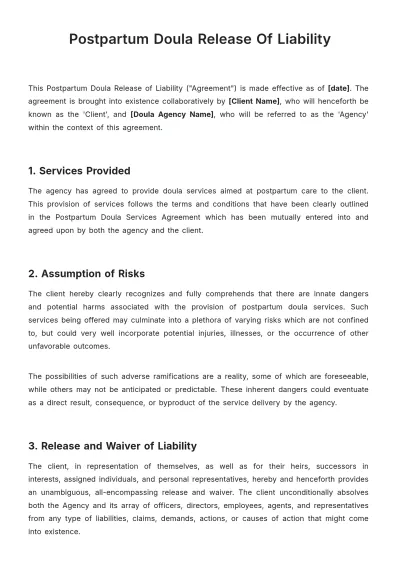 Free Postpartum Doula Release Of Liability Template to Edit Online