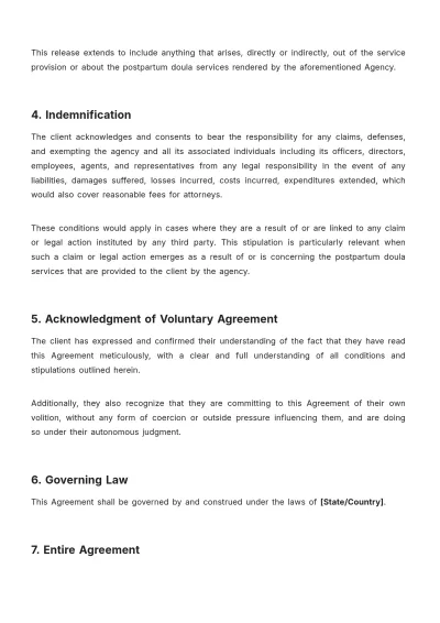 Free Postpartum Doula Release Of Liability Template to Edit Online