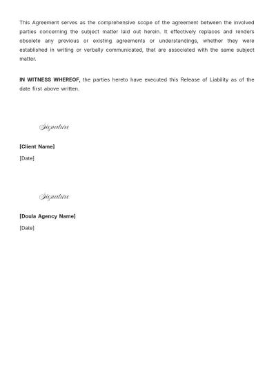 Free Postpartum Doula Release Of Liability Template to Edit Online
