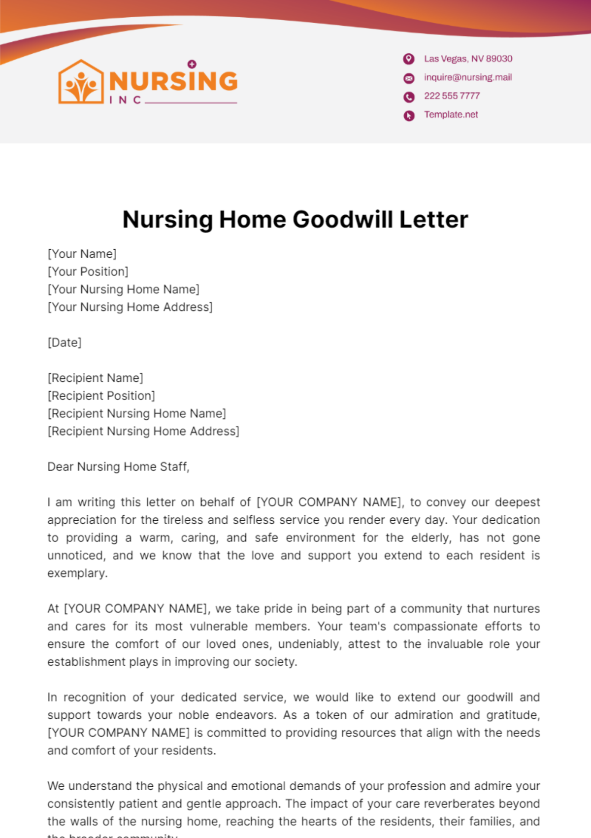 Nursing Home Goodwill Letter Template