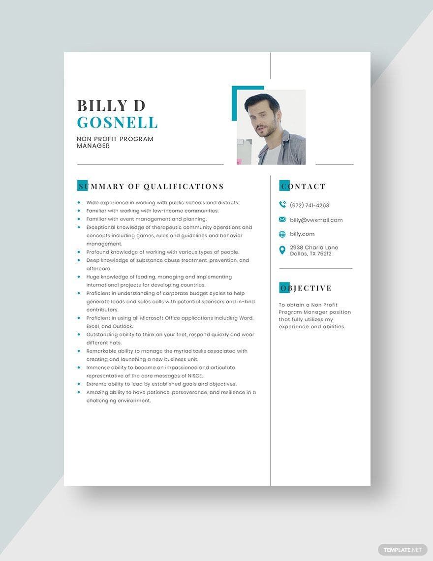 Non Profit Program Manager Resume Template