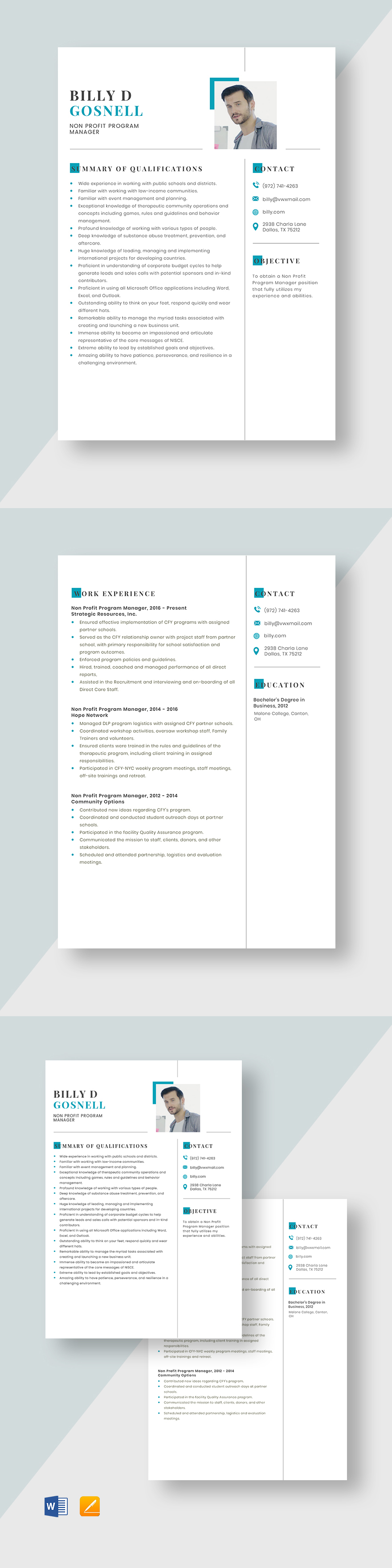 Non Profit Program Manager Resume Template Word Apple Pages 