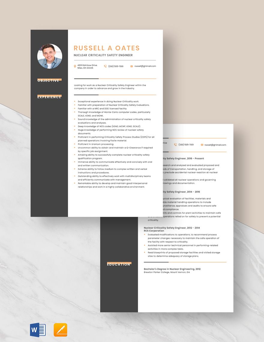 Nuclear Criticality Safety Engineer Resume