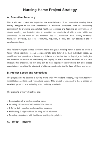 Free Nursing Home Project Strategy Template to Edit Online