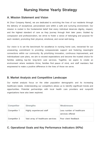 Free Nursing Home Yearly Strategy Template to Edit Online