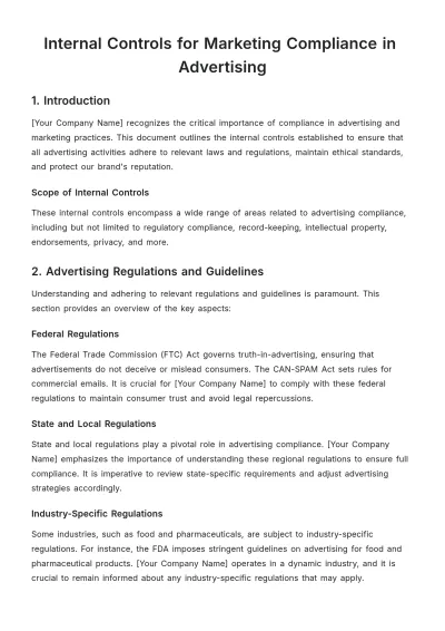 Free Internal Controls for Marketing Compliance in Advertising Template to Edit Online