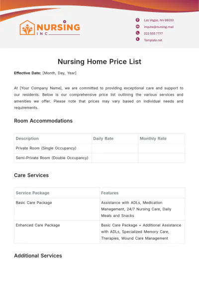 Free Nursing Home Price List Template to Edit Online
