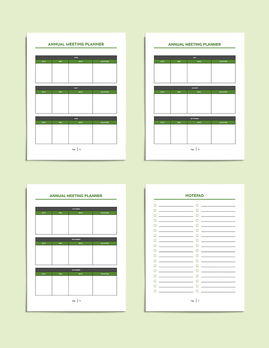 Yearly Work Planner Template