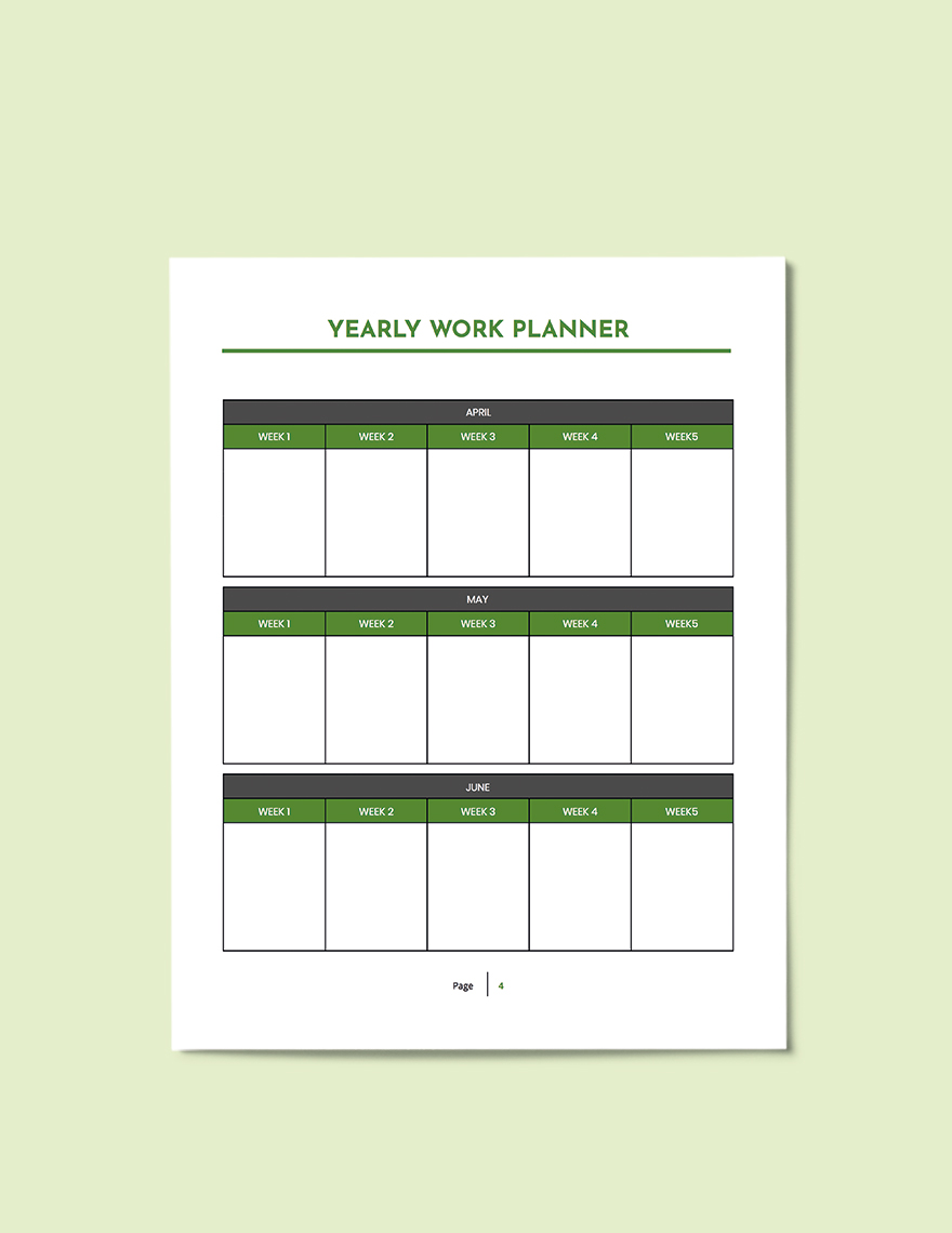 Yearly Work Planner Template