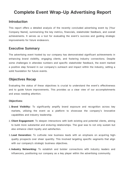 Free Complete Event Wrap-Up Advertising Report Template to Edit Online