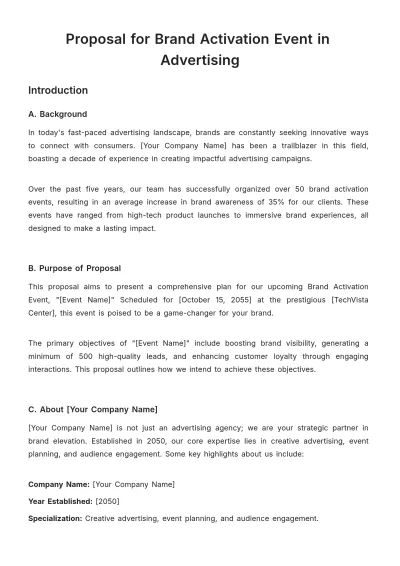 Free Proposal for Brand Activation Event in Advertising Template to Edit Online
