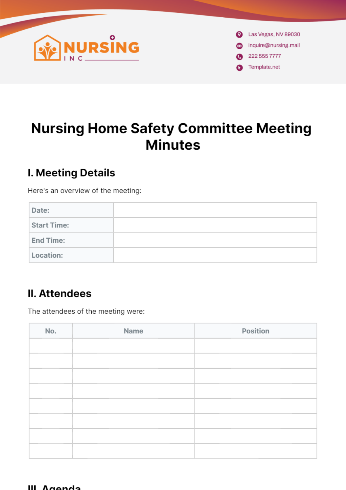 Nursing Home Safety Committee Meeting Minutes Template