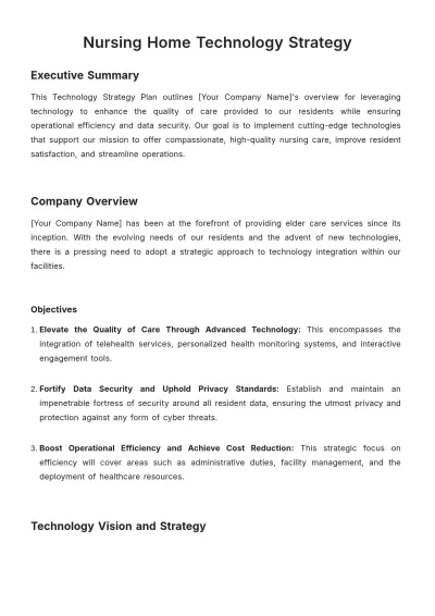 Free Nursing Home Technology Strategy Template to Edit Online