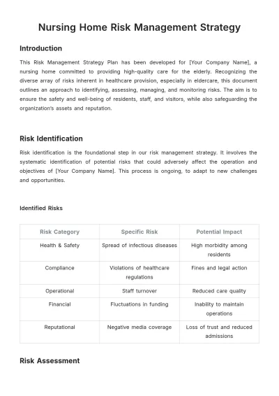 Free Nursing Home Risk Management Strategy Template to Edit Online