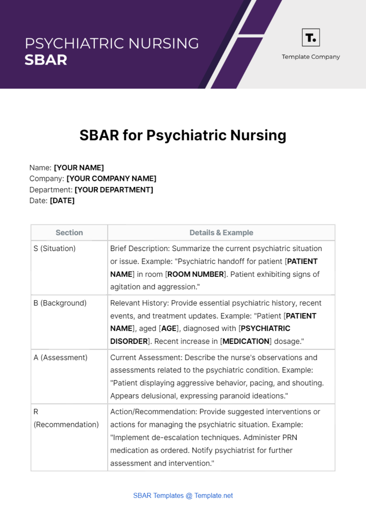 SBAR for Psychiatric Nursing Template