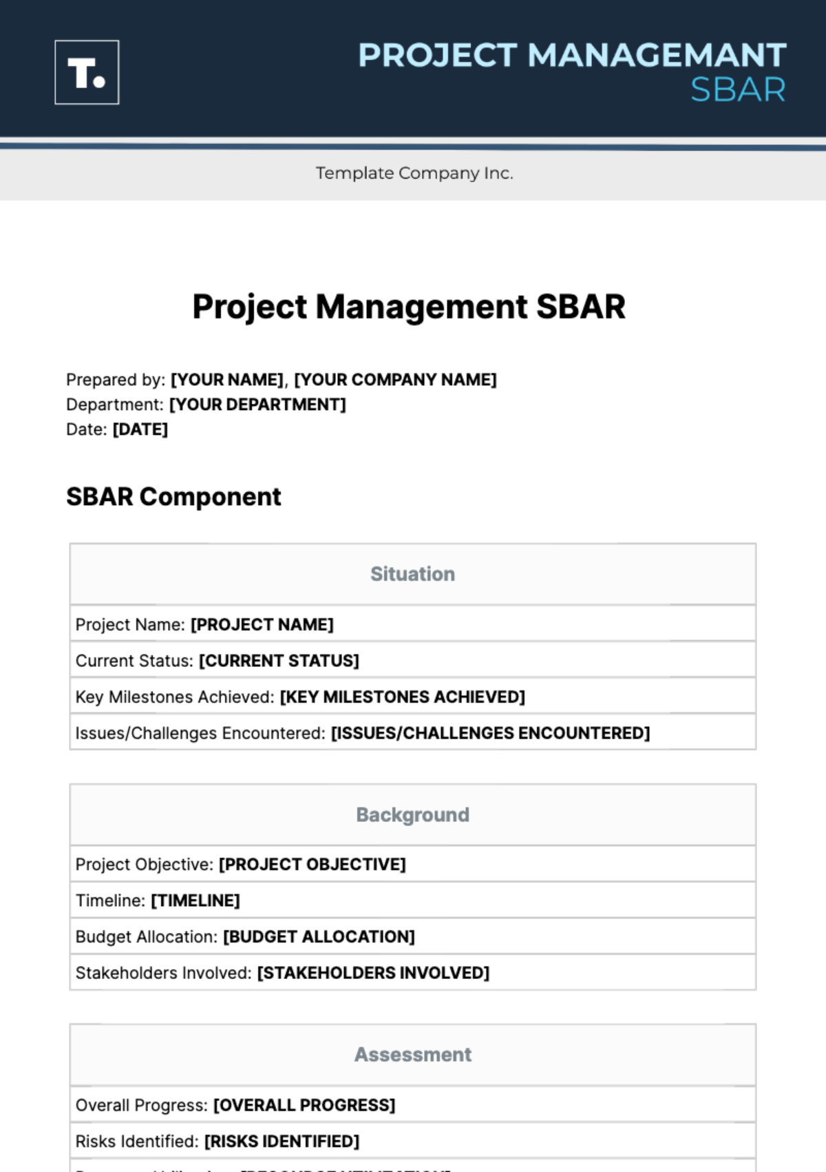 Free Project Management SBAR Template