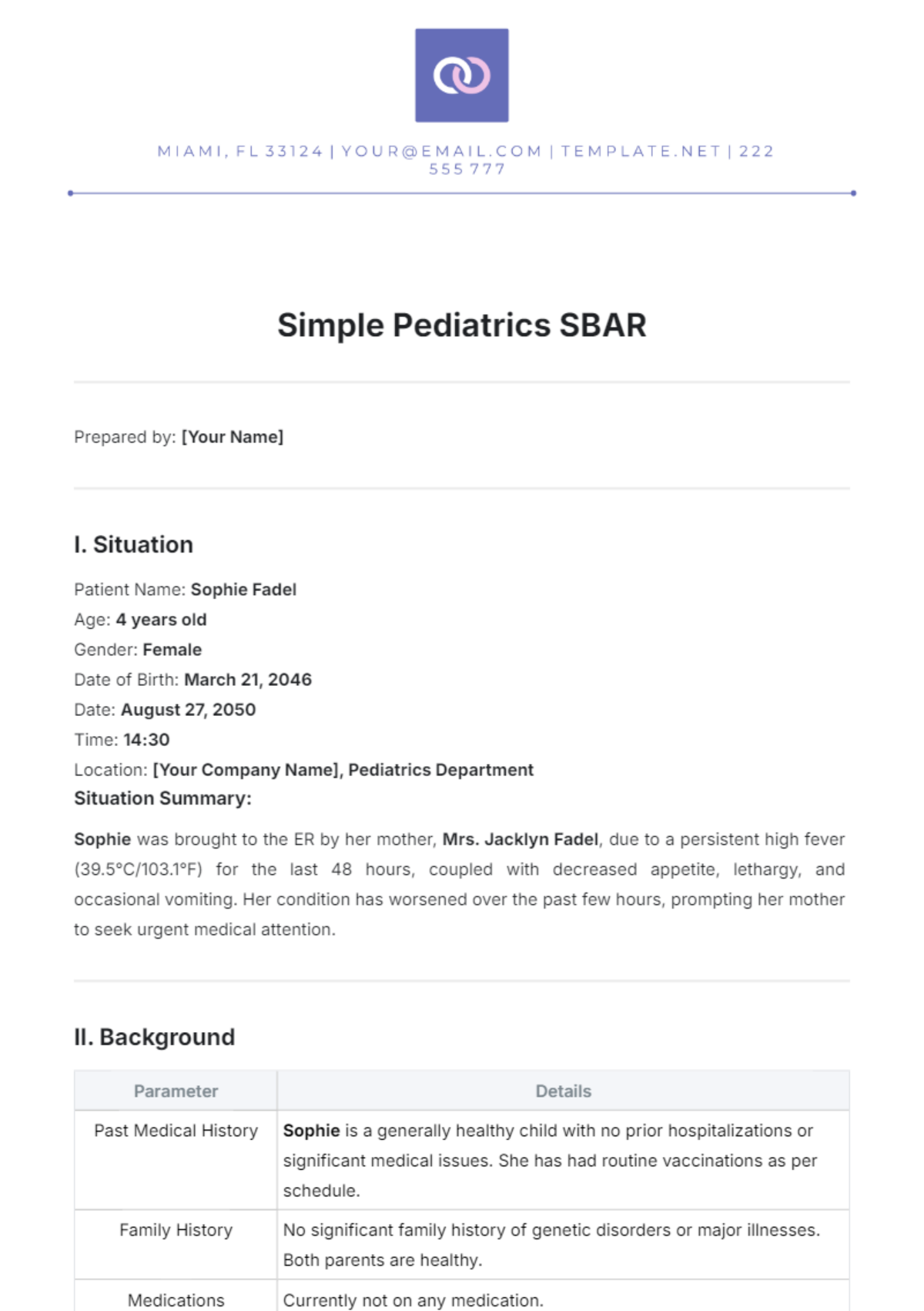 Simple Pediatrics SBAR Template - Edit Online & Download