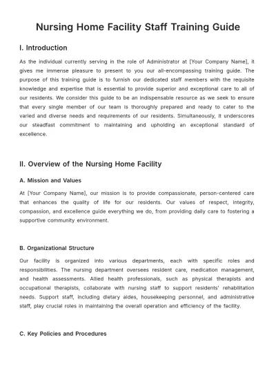 Free Nursing Home Facility Staff Training Guide Template to Edit Online