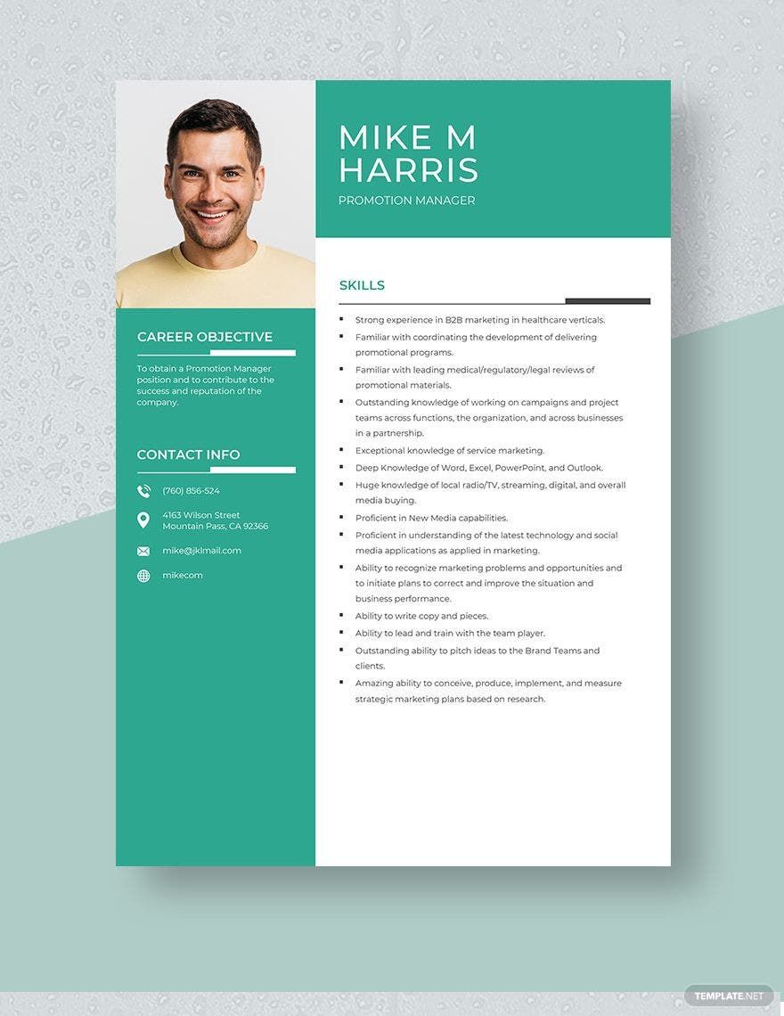 Promotion Manager Resume Template