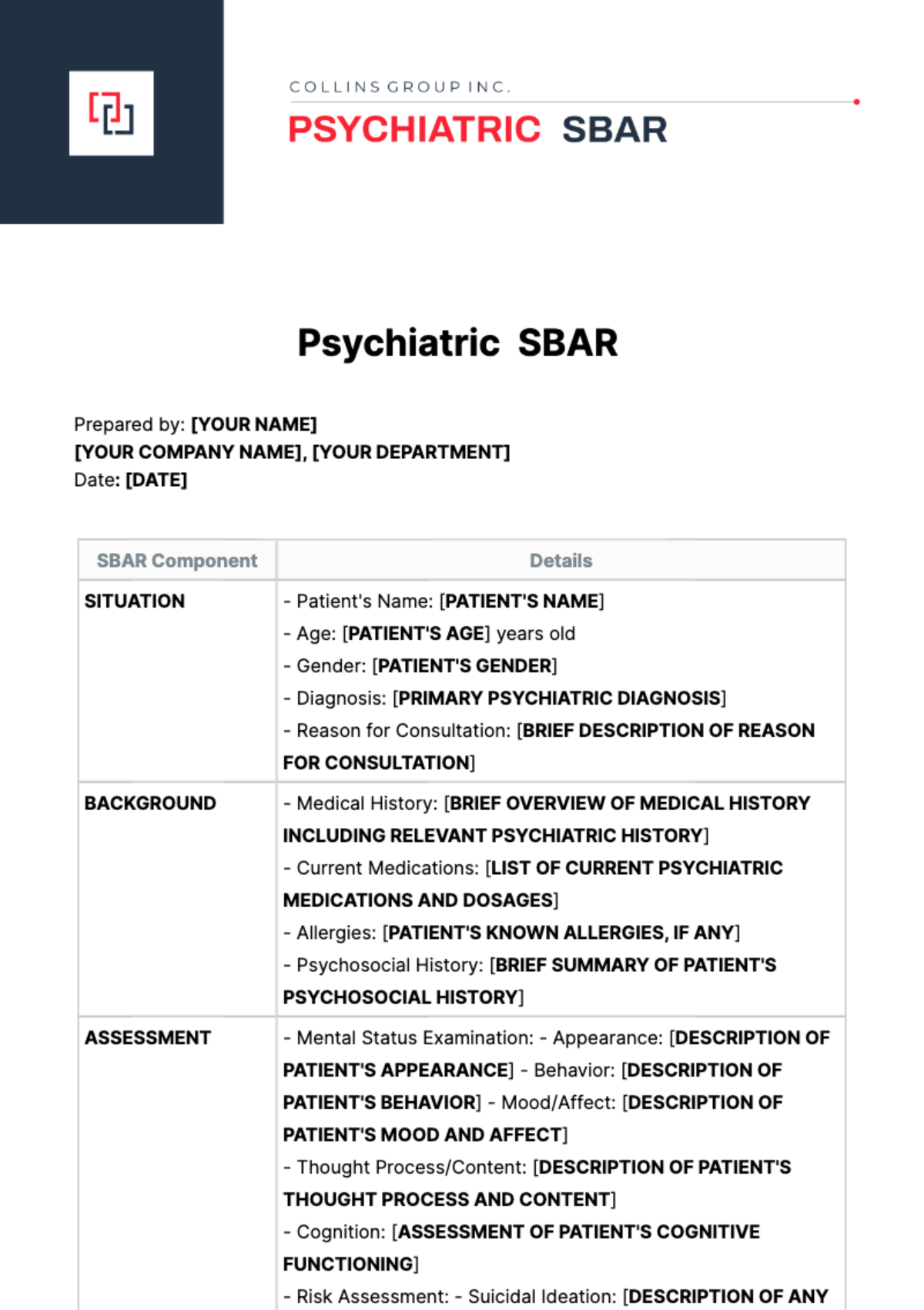 Psychiatric SBAR Template