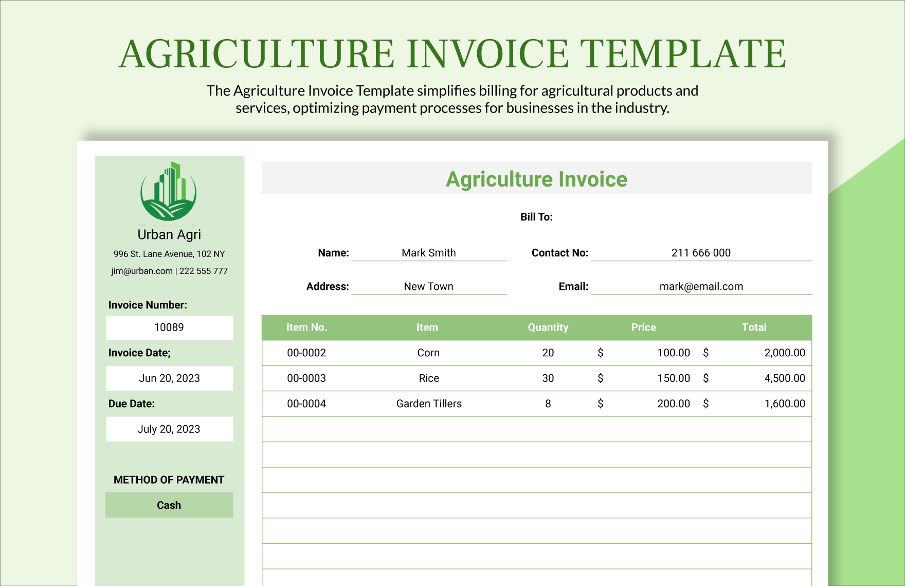 Agriculture Invoice Template in Word, Google Docs, Excel, Google Sheets, Illustrator, PSD, Apple Pages