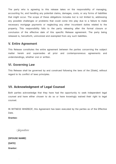 Free Release Of Liability For Mortgage Divorce Template to Edit Online