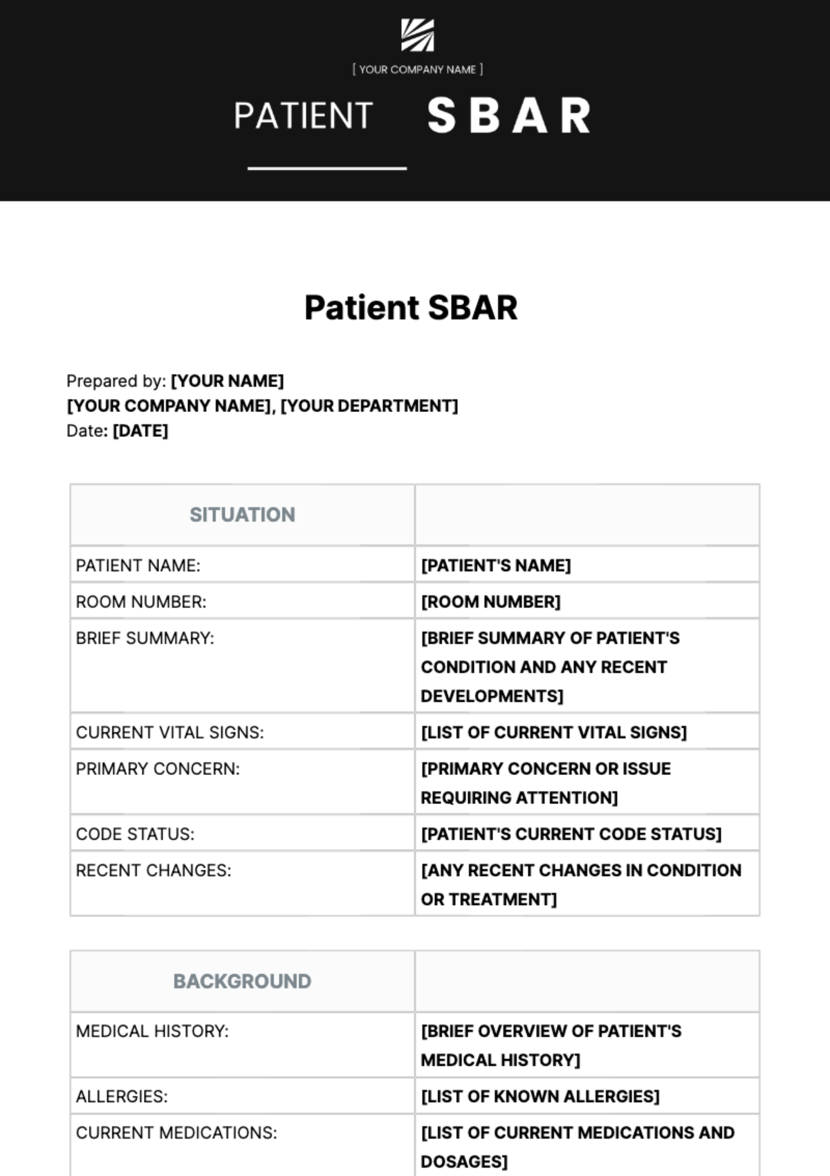 Patient SBAR Template