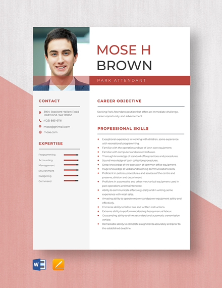 Free Seasonal Park Attendant Resume - Download in Word, Apple Pages ...