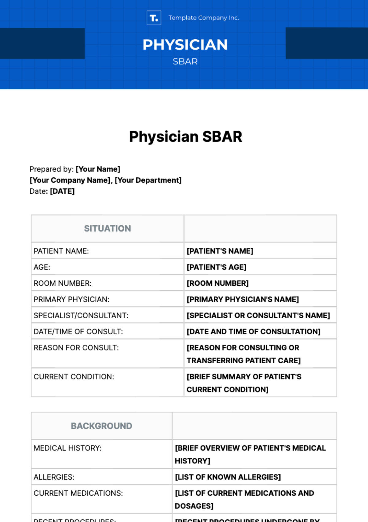 Free Physician SBAR Template