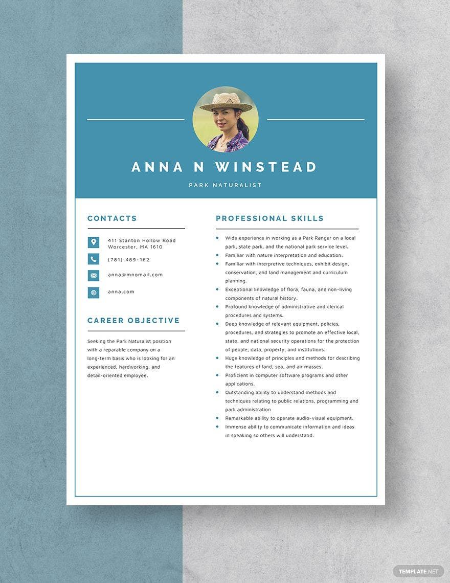 Park Naturalist Resume in Word, Apple Pages
