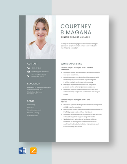 FREE Project Manager Resume Template - Download in Word, Photoshop ...