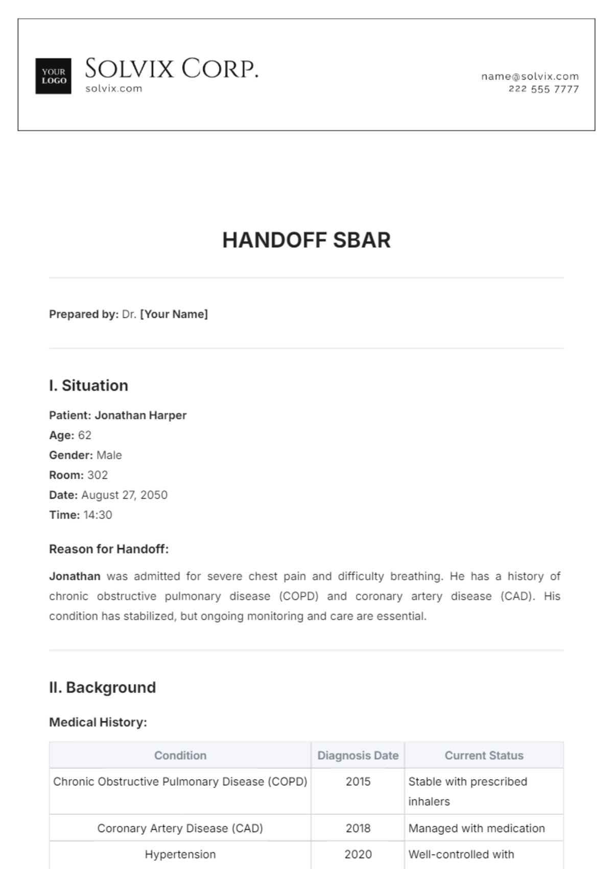 Handoff SBAR Template