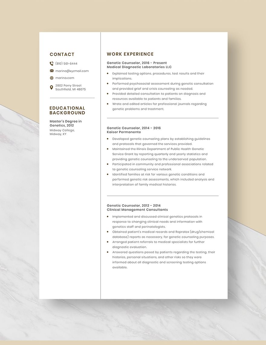 Genetic Counselor Resume