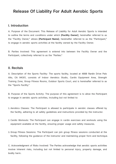 Free Release Of Liability For Adult Aerobic Sports Template to Edit Online