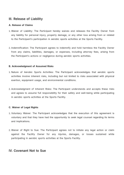 Free Release Of Liability For Adult Aerobic Sports Template to Edit Online