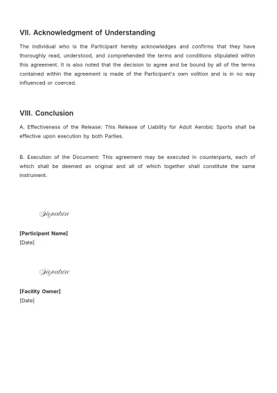 Free Release Of Liability For Adult Aerobic Sports Template to Edit Online
