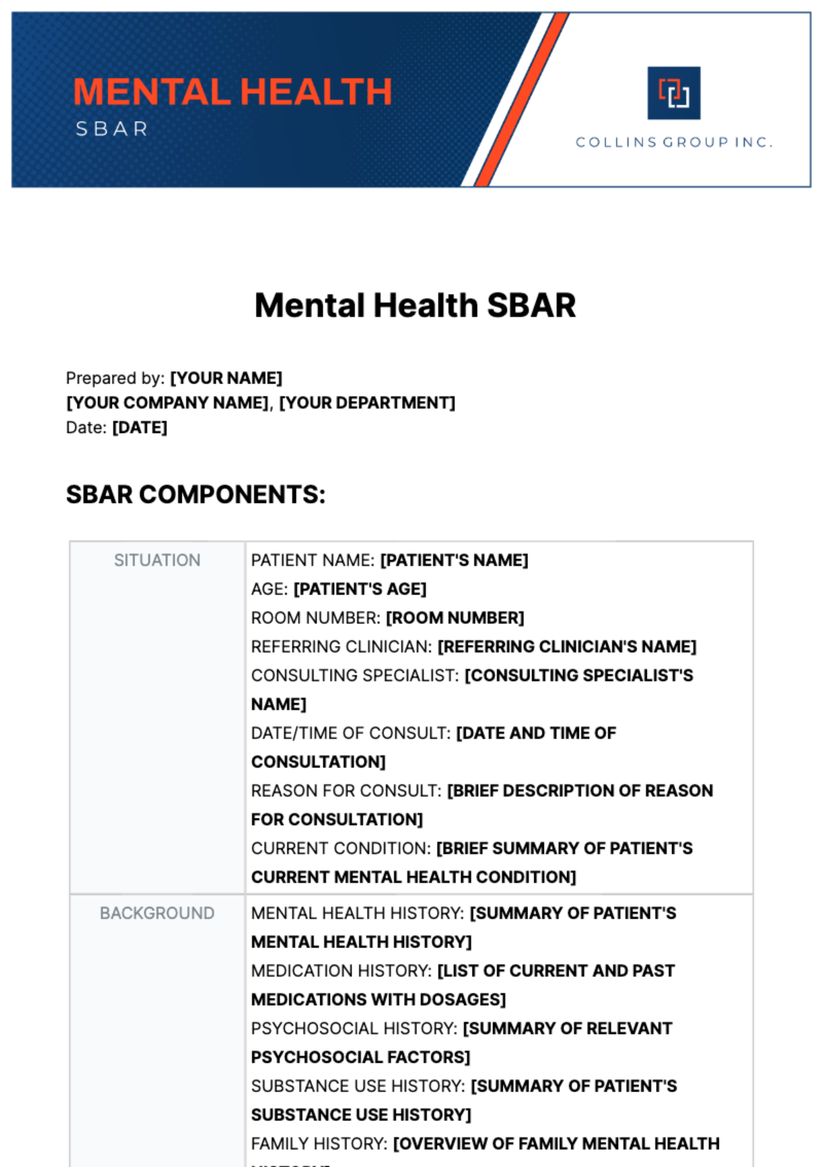 Mental Health SBAR Template