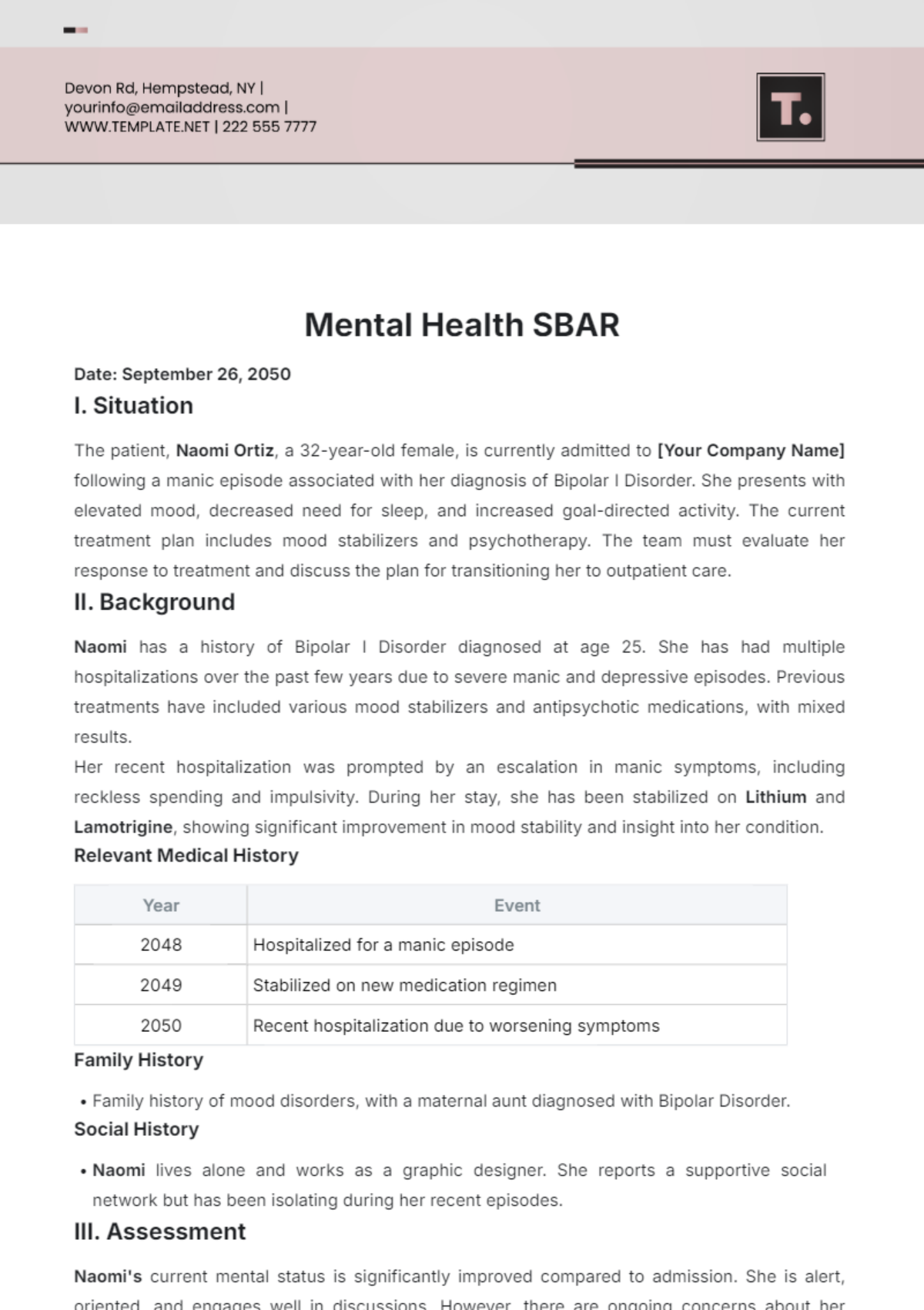 Mental Health SBAR Template