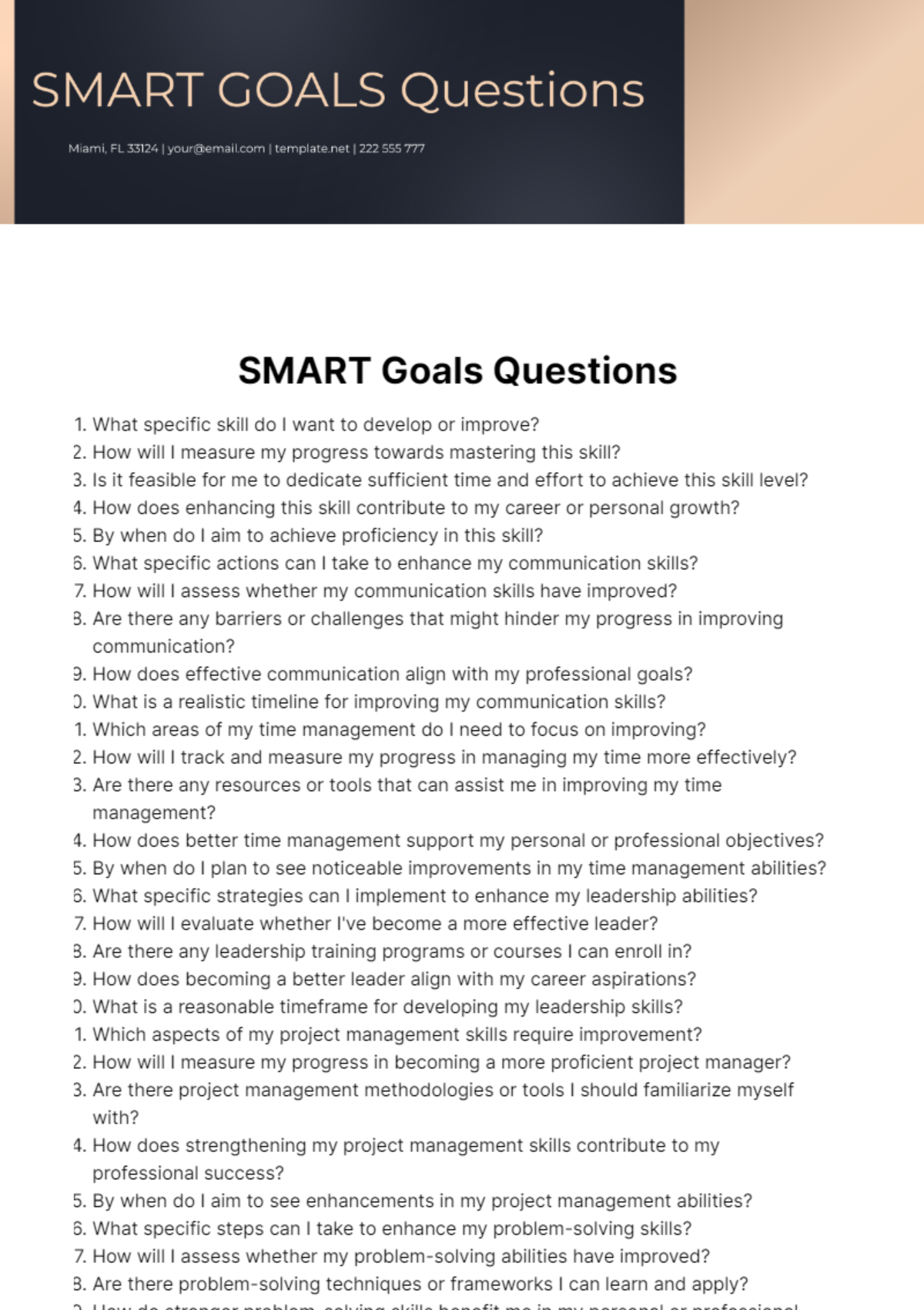 Free SMART Goals Questions Template