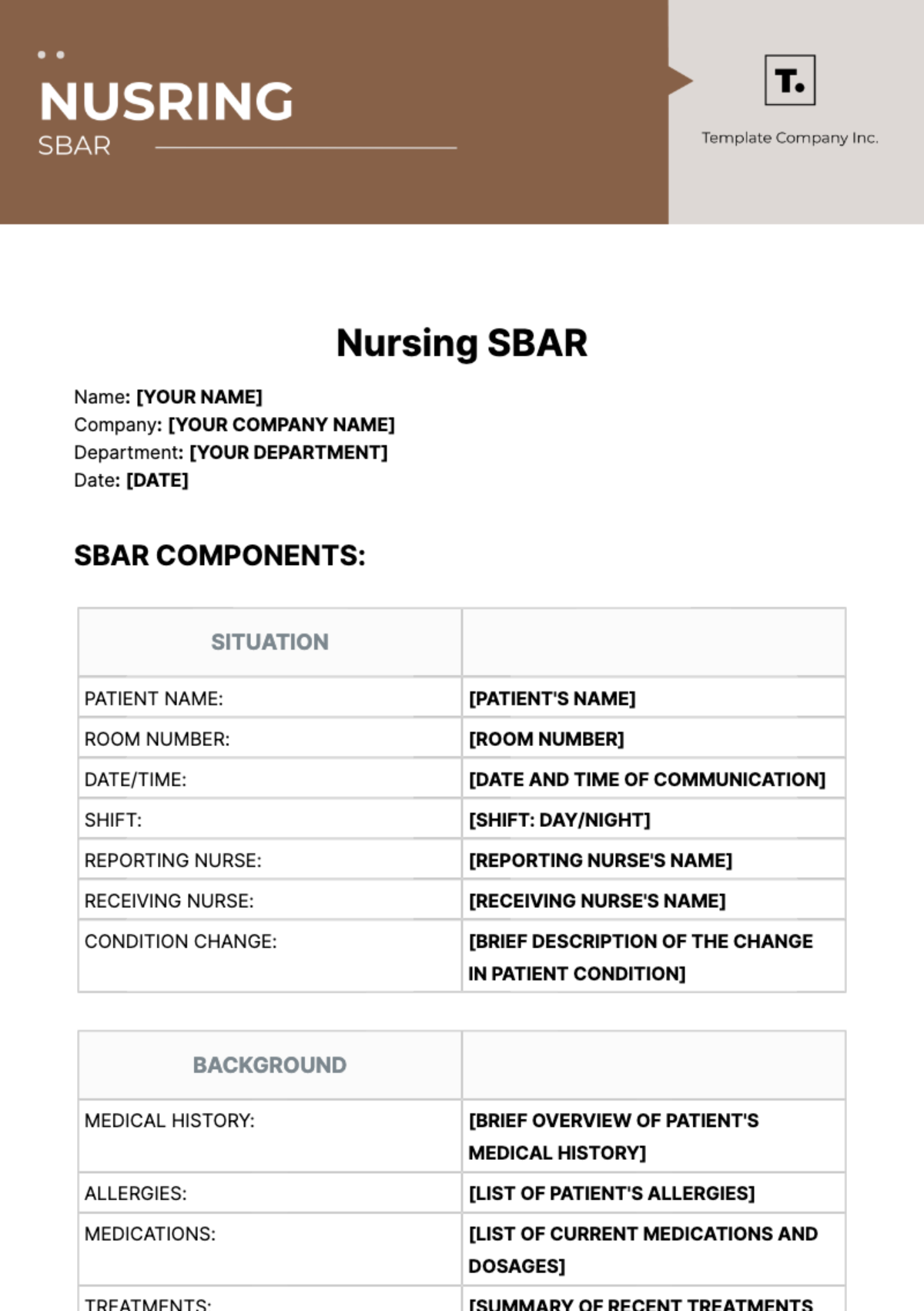 Nursing SBAR Template