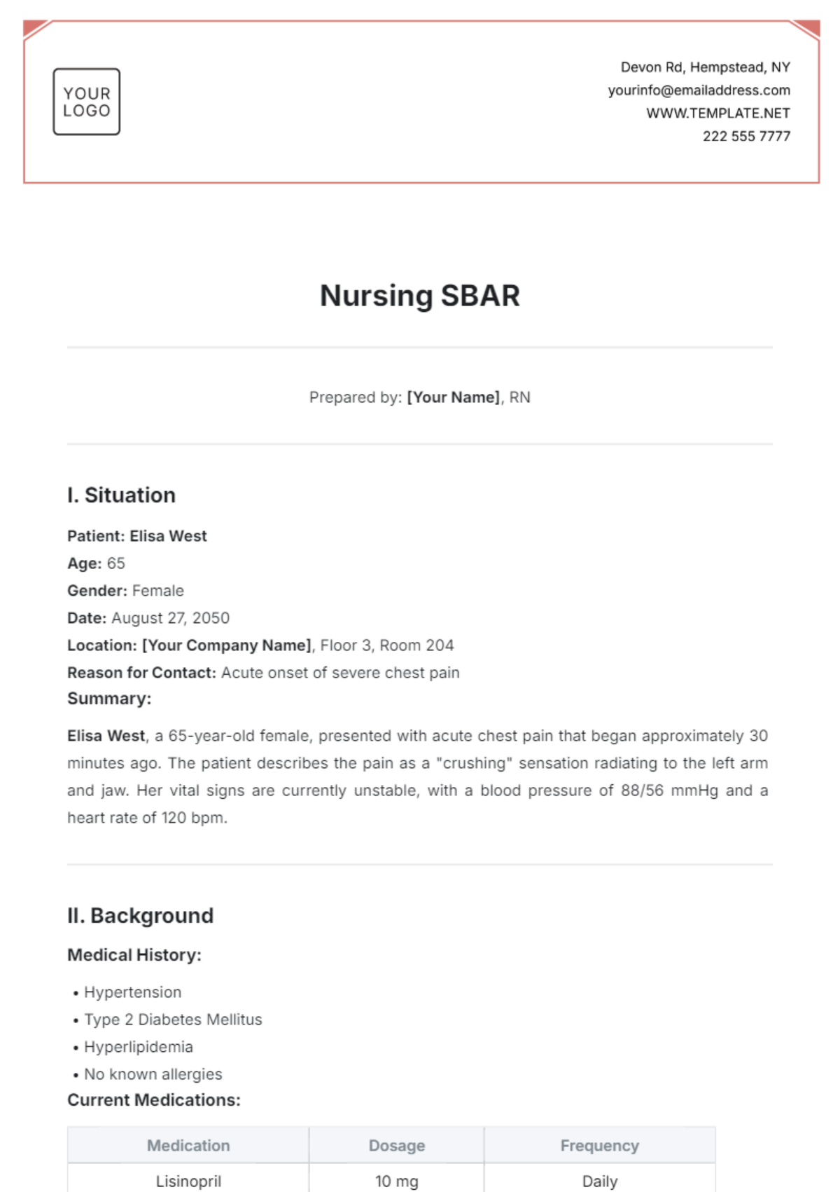 Nursing SBAR Template - Edit Online & Download