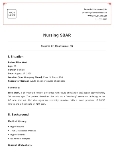 Free Nursing SBAR Template to Edit Online