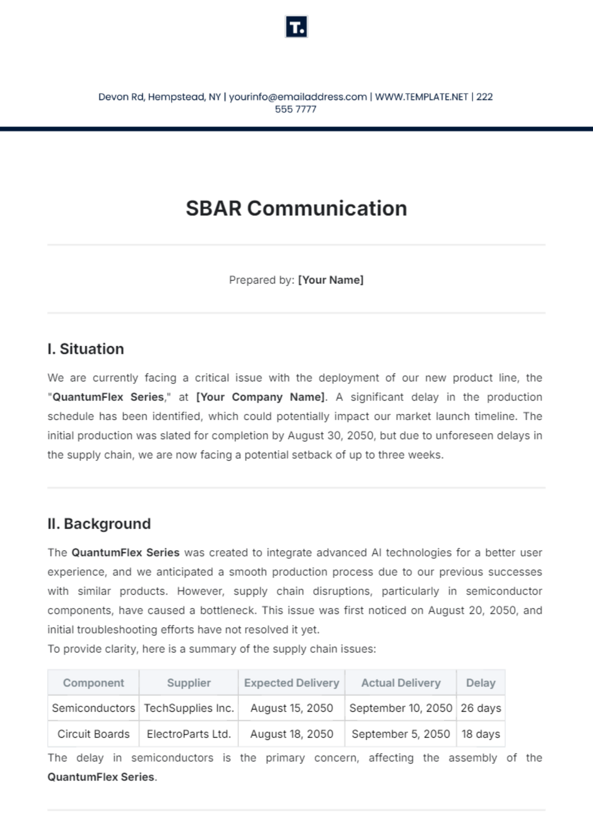 SBAR Communication Template