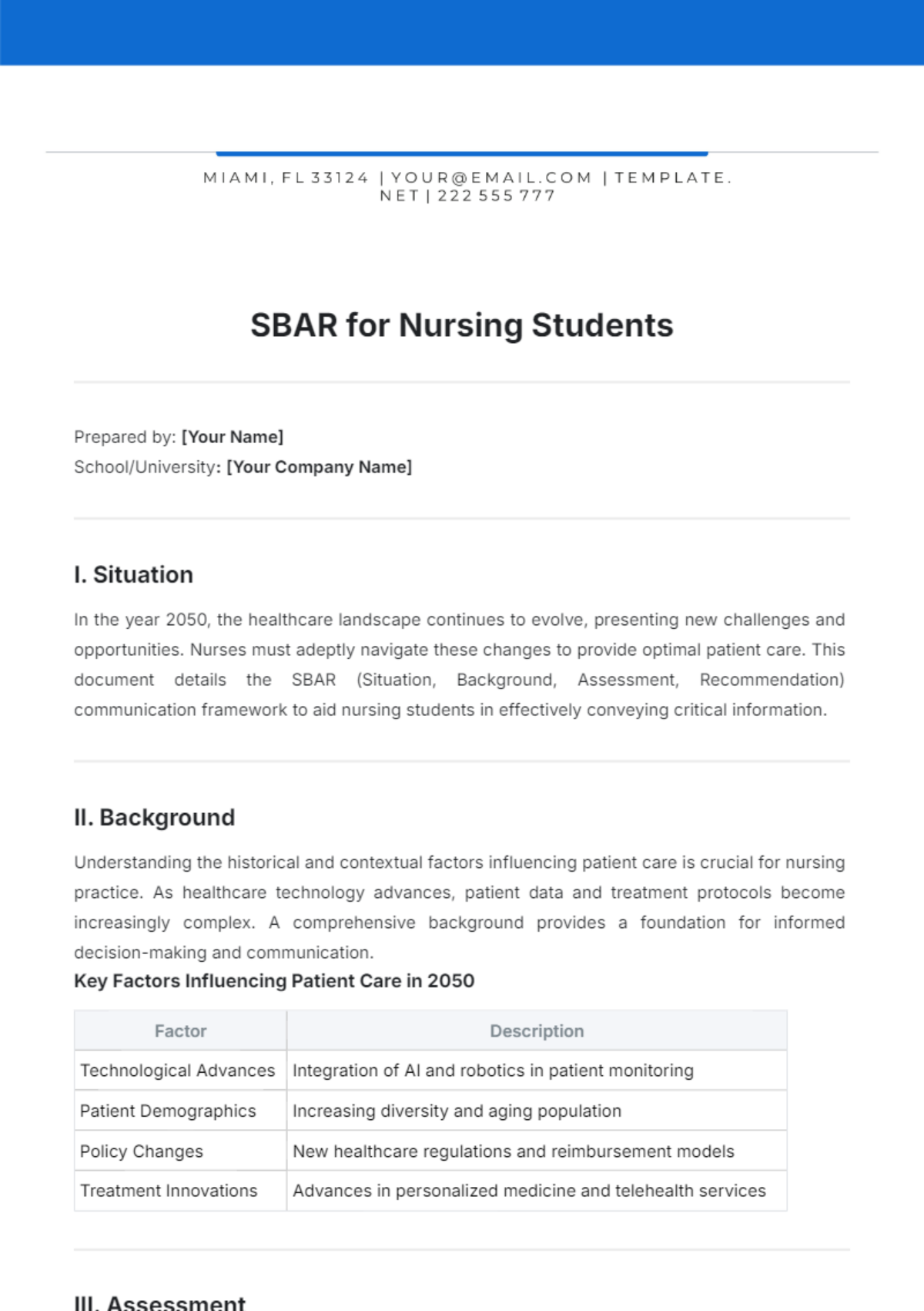 SBAR For Nursing Students Template - Edit Online & Download