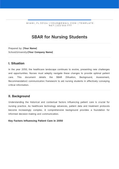 Free SBAR For Nursing Students Template to Edit Online