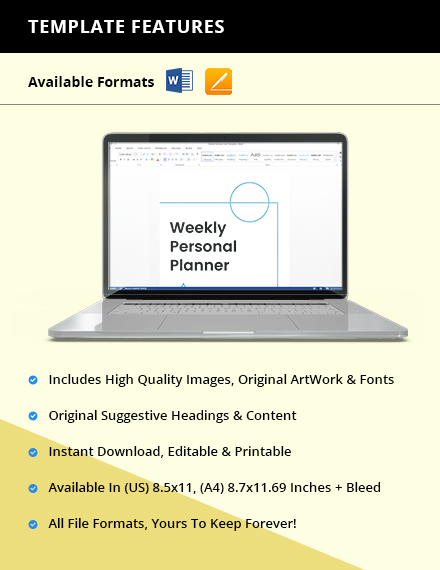 weekly Personal planner Instruction