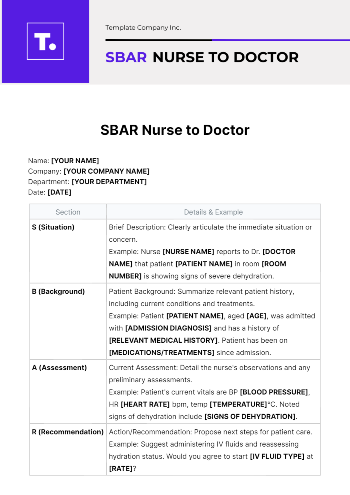 SBAR Nurse to Doctor Template