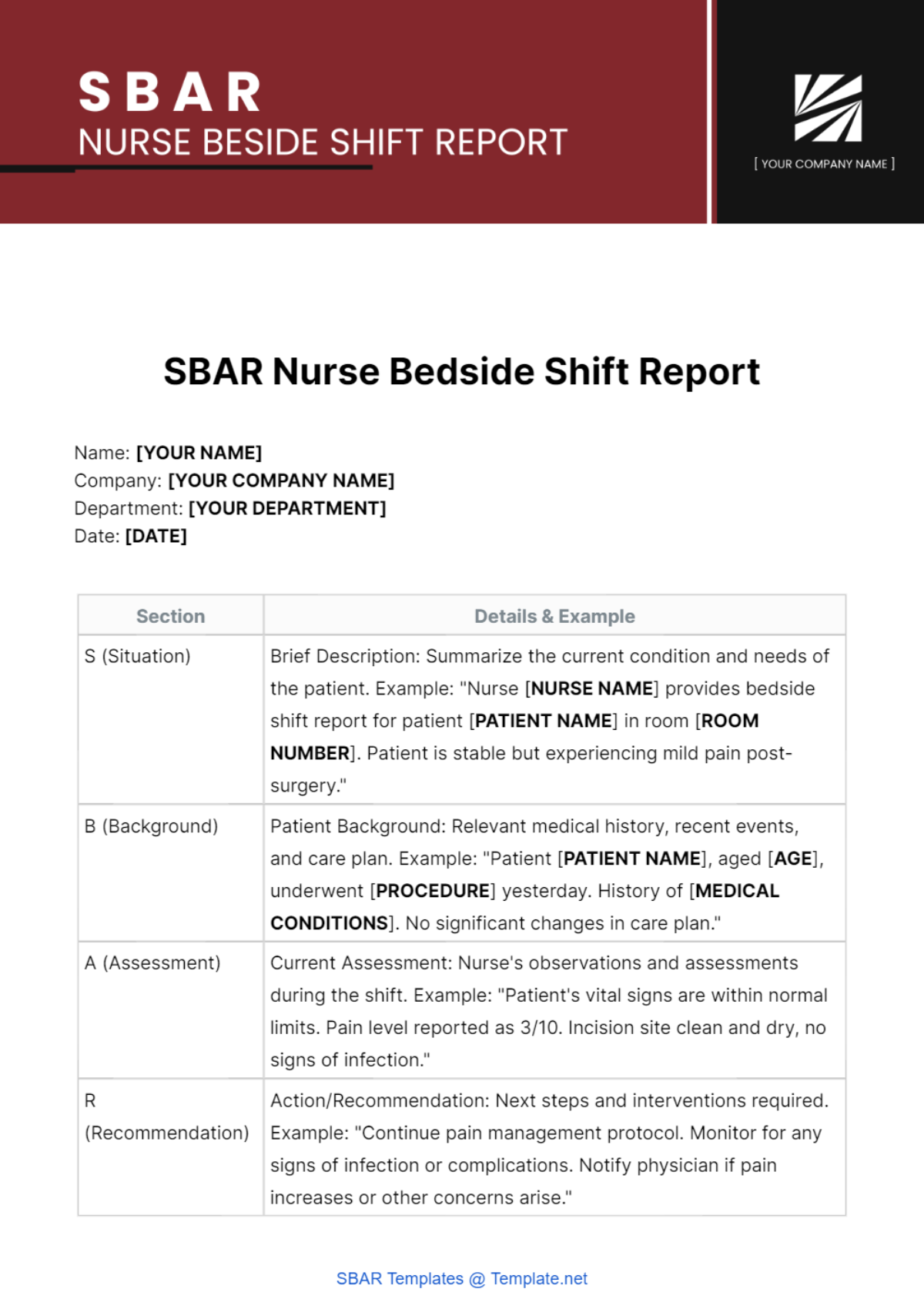 Free SBAR Nurse Bedside Shift Report Template