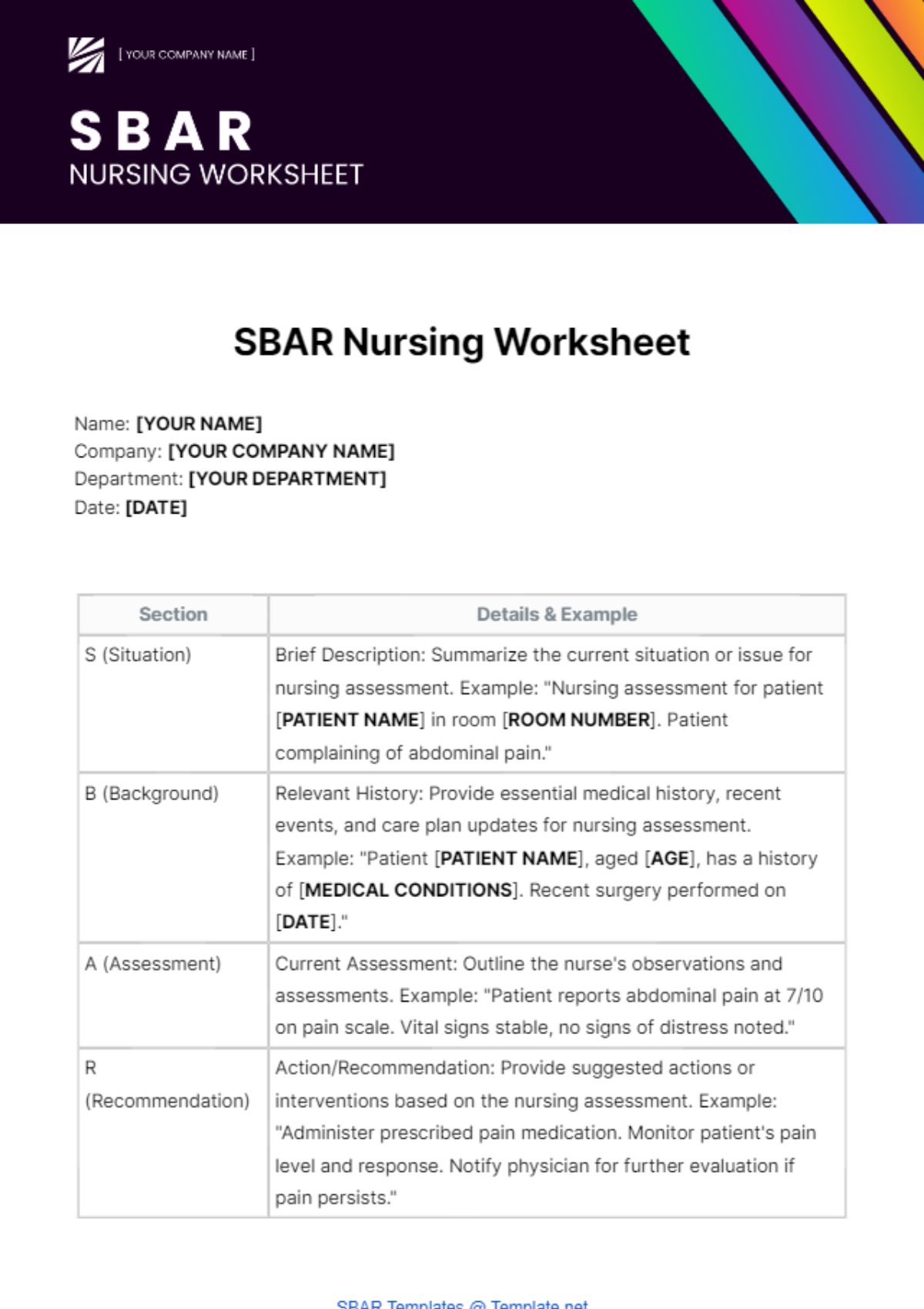 Free SBAR Nursing Worksheet Template